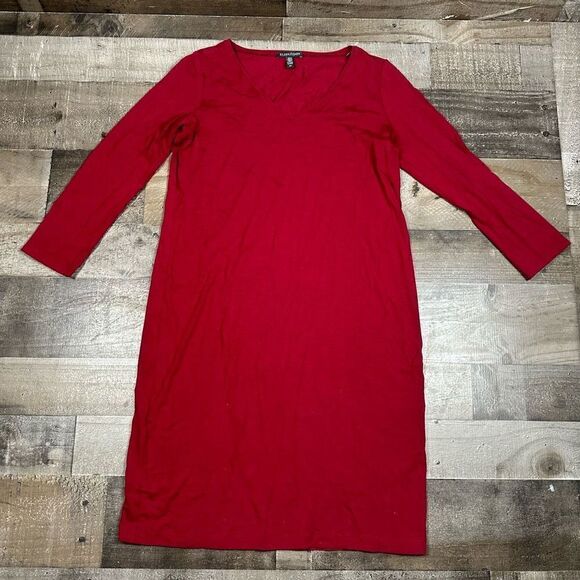 Eileen Fisher Women’s Size Small V Neck Dress Red Long Sleeve Stretch Casual - Picture 1 of 9